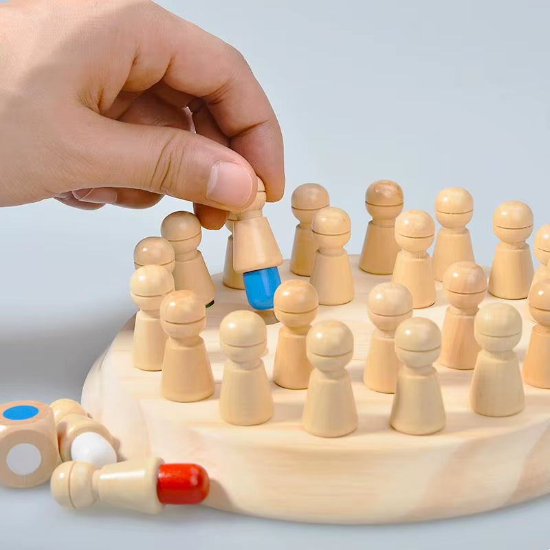Montessori Wooden Memory Match Stick Chess Board Game Logic Braintease Toys for Boys and Girls Early Education Color Recognition